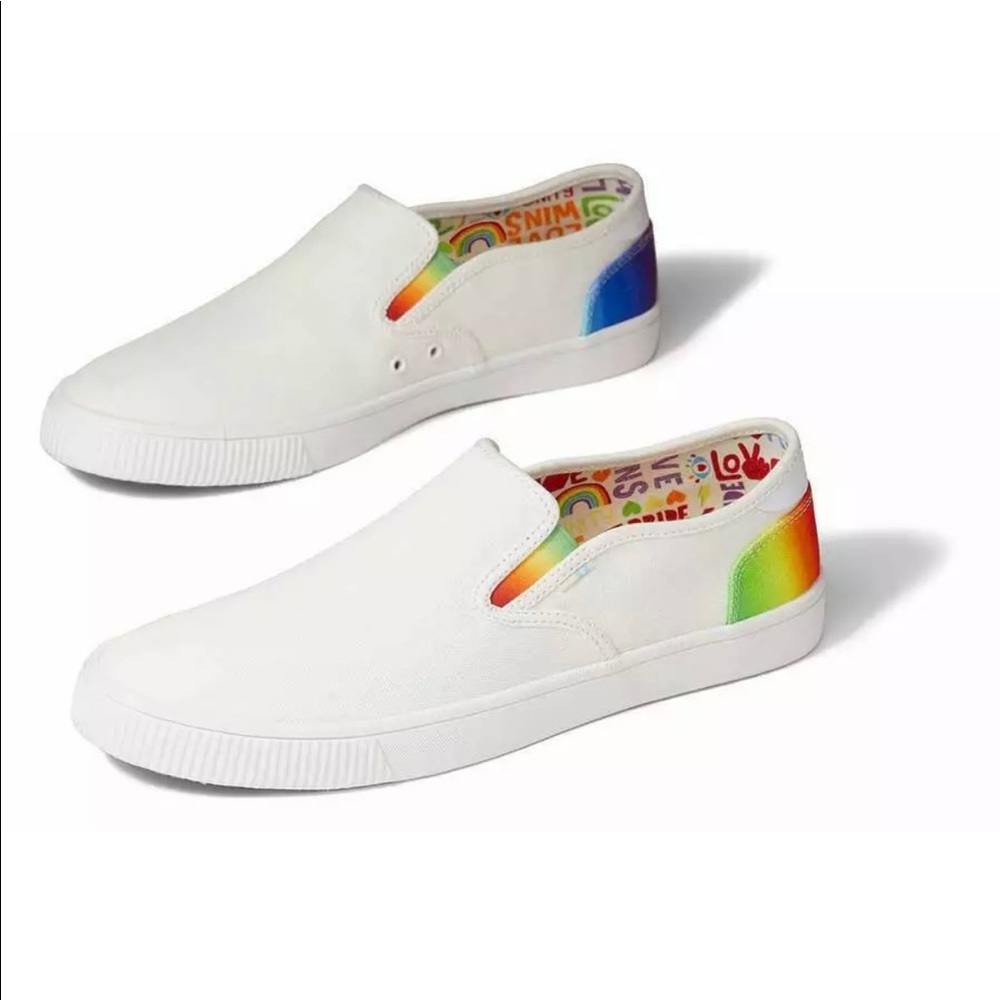 TOMS Baja Unity Rainbow Pride Slip On Shoes Men's Casual Sneakers White